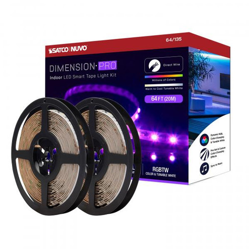 NUVO Lighting NUV-64-135 Dimension Pro - Tape light strip - 64 ft. - Hi-Output - RGB plus Tunable White - J-Box connection - Starfish IOT Capable - IR Remote Included
