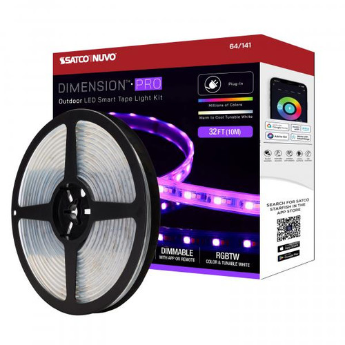 NUVO Lighting NUV-64-141 Dimension Pro - Tape light strip - 32 ft. - Hi-Output - RGB plus Tunable White - Plug connection - IP65 - Starfish IOT Capable - RF Remote Included