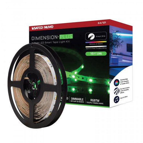 NUVO Lighting NUV-64-121 Dimension Plus - Tape light strip - 16 ft. - RGB plus Tunable White - J-Box connection - Starfish IOT Capable - IR Remote Included