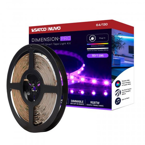 NUVO Lighting NUV-64-130 Dimension Pro - Tape light strip - 16 ft. - Hi-Output - RGB plus Tunable White - Plug connection - Starfish IOT Capable - IR Remote Included