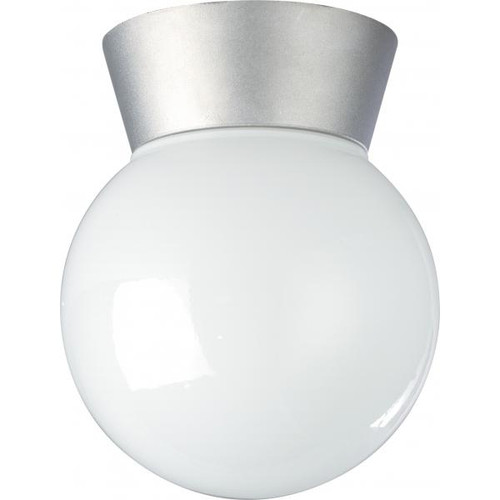 NUVO Lighting NUV-SF77-152 1 Light - 8" - Utility - Ceiling Mount - With White Glass Globe - Satin Aluminum Finish