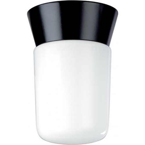 NUVO Lighting NUV-SF77-154 1 Light - 8" - Utility - Ceiling Mount - With White Glass Cylinder - Black Finish
