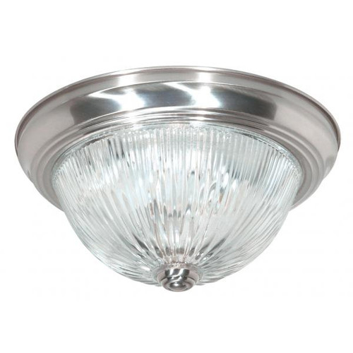 NUVO Lighting NUV-SF76-609 2 Light - 11" - Flush Mount - Clear Ribbed Glass - Brushed Nickel Finish