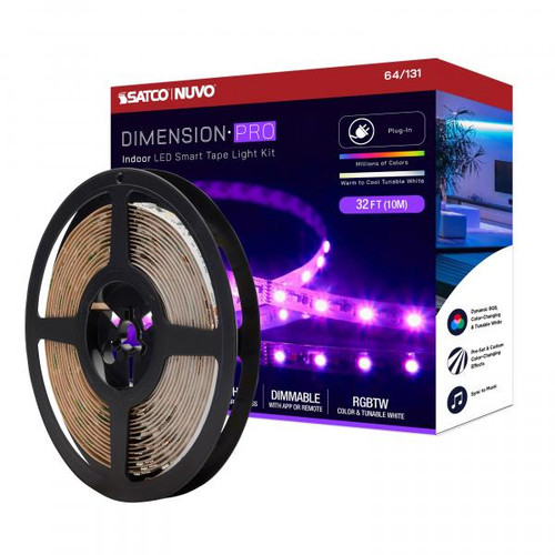 NUVO Lighting NUV-64-131 Dimension Pro - Tape light strip - 32 ft. - Hi-Output - RGB plus Tunable White - Plug connection - Starfish IOT Capable - IR Remote Included