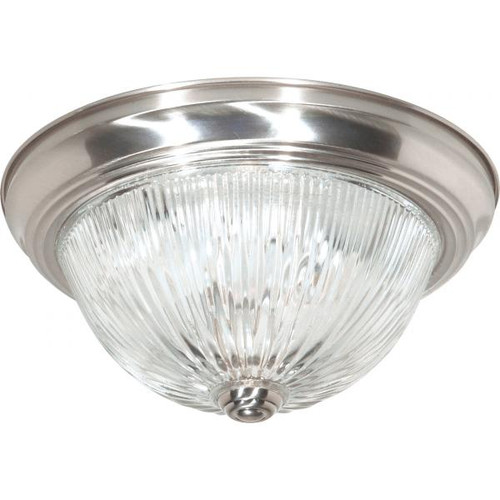 NUVO Lighting NUV-SF76-610 2 Light - 13" - Flush Mount - Clear Ribbed Glass - Brushed Nickel Finish