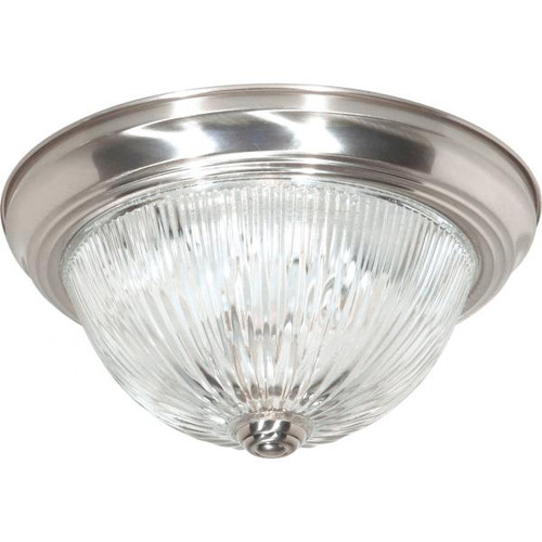 NUVO Lighting NUV-SF76-611 3 Light - 15" - Flush Mount - Clear Ribbed Glass - Brushed Nickel Finish