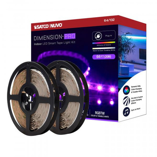 NUVO Lighting NUV-64-132 Dimension Pro - Tape light strip - 64 ft. - Hi-Output - RGB plus Tunable White - Plug connection - Starfish IOT Capable - IR Remote Included