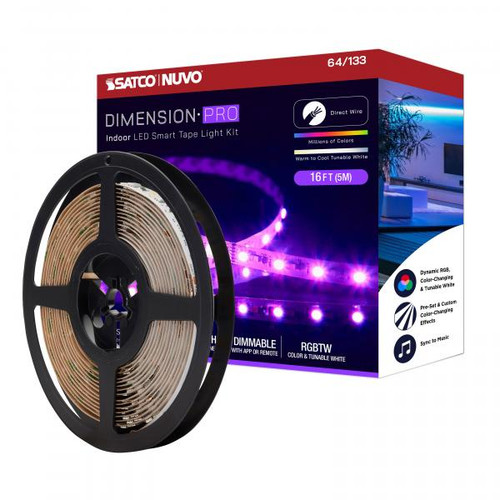 NUVO Lighting NUV-64-133 Dimension Pro - Tape light strip - 16 ft. - Hi-Output - RGB plus Tunable White - J-Box connection - Starfish IOT Capable - IR Remote Included