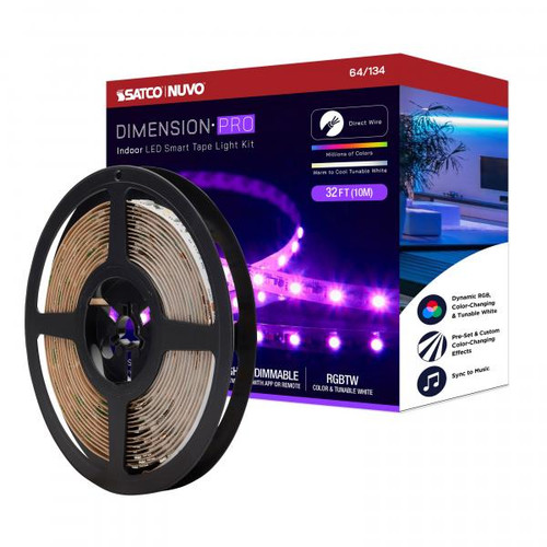 NUVO Lighting NUV-64-134 Dimension Pro - Tape light strip - 32 ft. - Hi-Output - RGB plus Tunable White - J-Box connection - Starfish IOT Capable - IR Remote Included