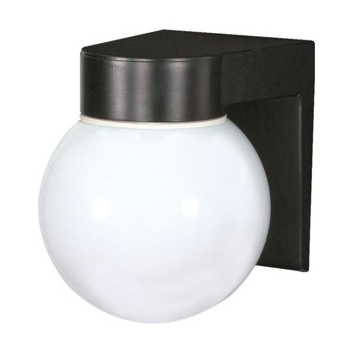 NUVO Lighting NUV-SF77-140 1 Light - 8" - Utility - Wall Mount - With White Glass Globe - Black Finish