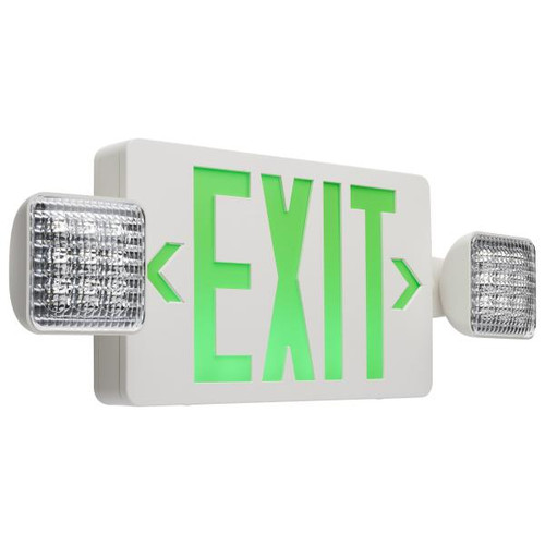 Satco Lighting SAT-67-125 Combination Green Exit Sign/Emergency Light - Singe/Dual Face - 120/277 Volts - Remote Compatible - White Finish