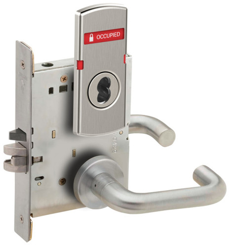 Schlage L9050 - Entrance/Office 06 Lever Mortise Lock - Grade 1 Non-Deadbolt Function Single Cylinder Keyed Lever Lock, Indicator with Text, Exterior Indicator VACANT/OCCUPIED
