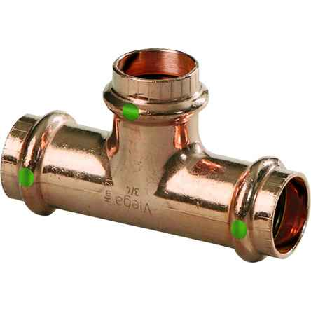 Viega 15518 ProPress tee Smart Connect technology Copper, 2'' x 1-1/4'' x 1-1/4''