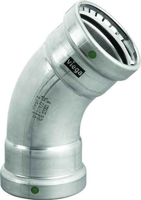 Viega 90535 MegaPress 45° elbow Smart Connect technology 316 stainless steel, 3'' x 3''