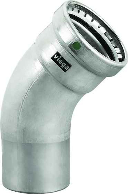 Viega 90550 MegaPress 45° street elbow Smart Connect technology 316 stainless steel, 3'' x 3''