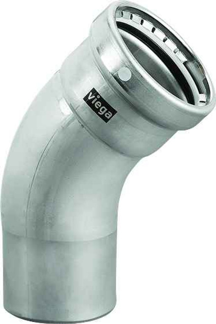 Viega 95550 MegaPress 45° street elbow Smart Connect technology 304 stainless steel, 3'' x 3''