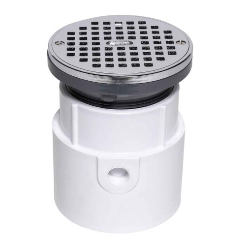 OATEY 72098 4" PVC Pipe Base General Purpose Drain w/ 5" CHR Grate & Round Ring