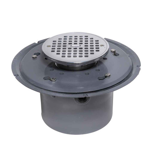 OATEY 72346 6" PVC Adj. Commercial Drain w/ 6" Cast CHR Grate & Round Top