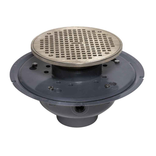 OATEY 72353 3" or 4" PVC Adj. Commercial Drain w/ 8" Cast NI Grate & Round Top