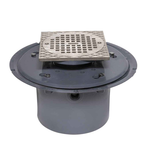 OATEY 72176 6" PVC Adj. Commercial Drain w/ 6" NI Grate & Square Ring