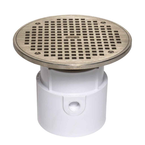 OATEY 72358 4" PVC General Purpose Pipe Fit Drain w/ 8" Cast NI Grate & Round Top