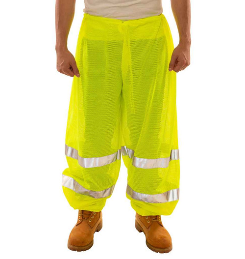 Tingley P70022.2X-3X Class E Pants - Fluorescent Yellow Green - Polyester Mesh - 2 Side Pass Through Openings - 1 Exterior Pocket - Silver Reflective Tape - P70022.2X-3X