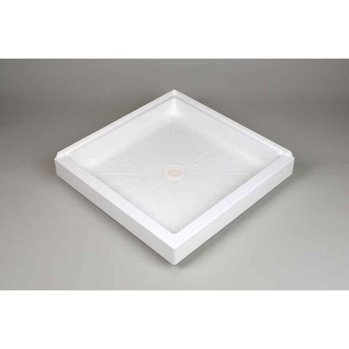 Mustee 3434DTM DURABASE 34x34 shower floor, double threshold, center drain, white