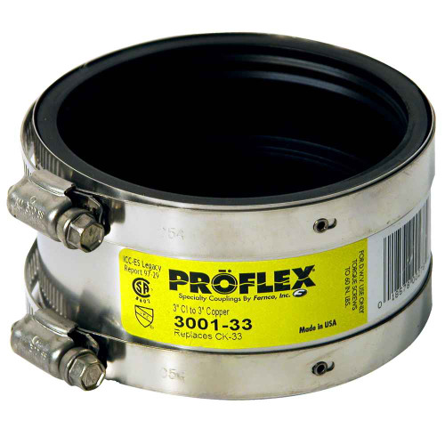Fernco 3001-33 3001-33 3-in.x3-in. ProFlex Neoprene Compression Shielded Coupling
