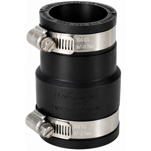 Fernco 1056-150/125 1056-150/125 1-1/2 in. x 1-1/4 in. 4.3 psi Flexible PVC Clamp Reducer Coupling, Black