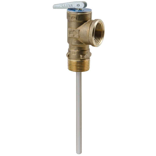Watts LF100XL 175-210 3/4 3/4 IN Lead Free Self Closing T and P Relief Valve, 175 psi, 210 degree F, Test Lever, 4 IN Ext Thermostat
