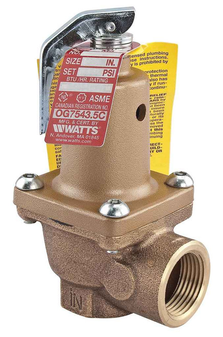 Watts LF174A-100 3/4 3/4 In Lead Free Boiler Pressure Relief Valve, 100 psi, Threaded Female Connections
