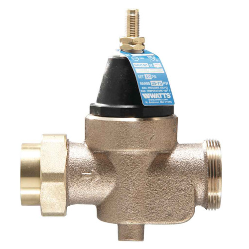 Watts 0009478 3/4 IN Lead Free Water Pressure Reducing Valve, NPT Union x FPT, Adjust 25-75 psi, Max Work 400 psi