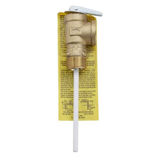 Watts 0066090 3/4 IN Brass Self Closing Temperature and Pressure Relief Valve, 125 psi, 210 degree F, Test Lever, 4 IN Ext Thermostat