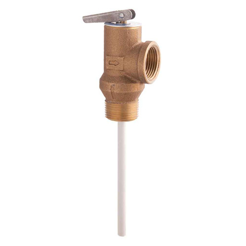 Watts 0066100 3/4 In Brass Self Closing Temperature And Pressure Relief Valve, 150 psi, 210 degree F, Test Lever, Extension Thermostat