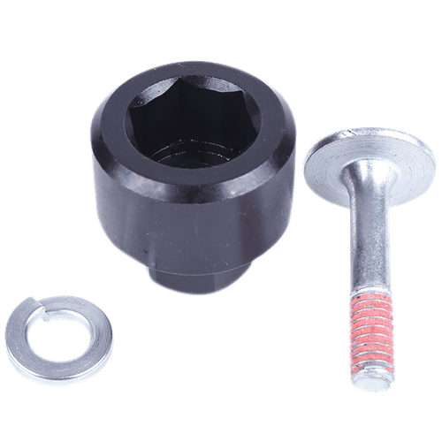 LCN 4640-480 shaft extension kit showing hex socket adapter, bolt with thread-lock patch, and split lock washer