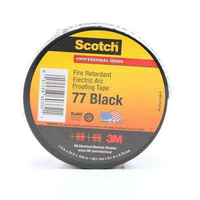 3M 77Black-1-1/2x20FT Scotch Fire-Retardant Electric Arc Proofing Tape 77, 1-1/2 in x 20 ft, Black, 1 roll/carton, 10 rolls/case