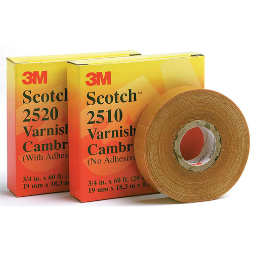 3M 7000031578 Scotch Varnished Cambric Tape 2510, 3/4 in x 60 ft, Yellow, 1 roll/carton, 20 rolls/Case