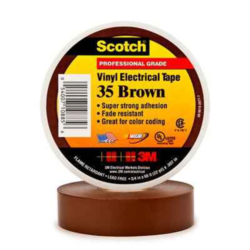 3M 35-BROWN-3/4X66FT Scotch Vinyl Color Coding Electrical Tape 35, 3/4 in x 66 ft, Brown, 10 rolls/carton, 100 rolls/case