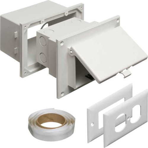 Arlington Industries DVB1W Low profile Inbox with adapter sleeve for new brick. Vertical with weatherproof while in use white cover and white box.