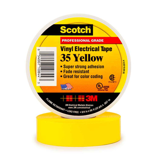 3M 35-1/2X20FT-YL Scotch Vinyl Color Coding Electrical Tape 35, 1/2 in x 20 ft, Yellow,10 rolls/carton, 100 rolls/Case