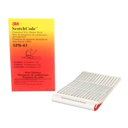 3M 7000132480 3M, ScotchCode, Pre-Printed Wire Marker Book SPB-03, black print on a white background highlights the characters, 5/Case 3M 7000132480 3M, ScotchCode, Pre-Printed Wire Marker Book SPB-03, black print on a white background highlights the characters, 5/Case