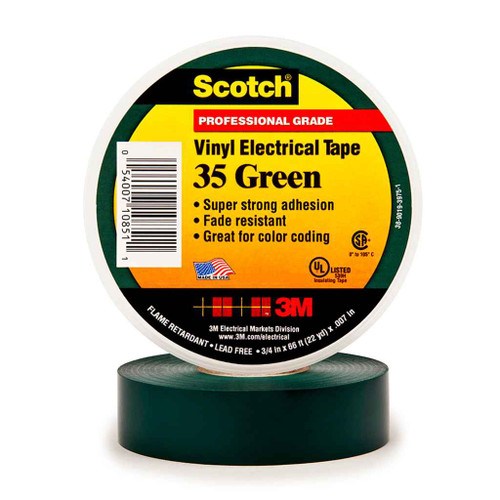3M 35-3/4X66FT-GN Scotch Vinyl Color Coding Electrical Tape 35, 3/4 in x 66 ft, Green, 10rolls/carton, 100 rolls/Case