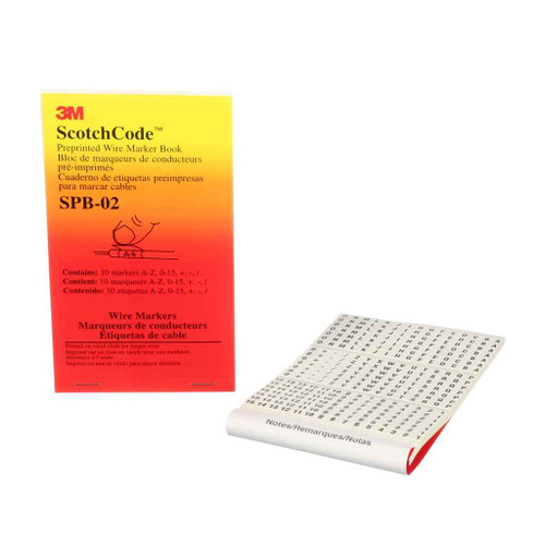 3M SPB-02 3M, ScotchCode, Pre-Printed Wire Marker Book SPB-02, black print on awhite background highlights the characters 3M SPB-02 3M, ScotchCode, Pre-Printed Wire Marker Book SPB-02, black print on awhite background highlights the characters
