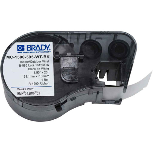 Brady MC-1500-595-WT-BK BMP51 BMP53 Indoor-Outdoor Vinyl Labels, 1.5" W x 25' L - Black on White