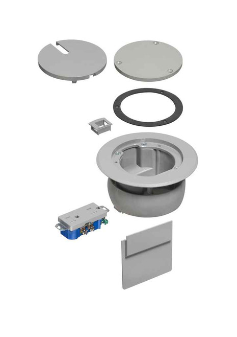 Arlington Industries FLBC4560DGY IN BOX cover kit. recessed receptacle and low voltage keystone for new concrete. Installs in Arlingtons FLBC4500 and FLBC4502 box. Non metallic. Color Gray.