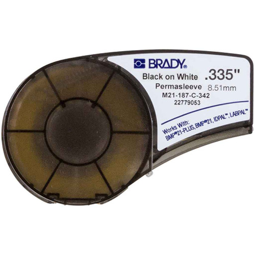 Brady M21-187-C-342 BMP21 Series PermaSleeve Heat Shrink Polyolefin Wire Marking Sleeves, Black on White, 0.187 " Dia x 7' L