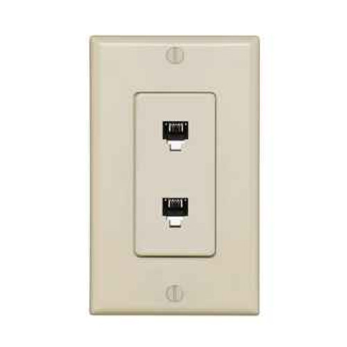 Leviton 40144-I Decora Telephone Wall Jack Assembly, 6P4C + 6P4C, screw terminals, ivory