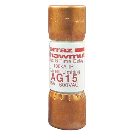Mersen Class G Time Delay Fuse 600VAC 15A Ferrule Terminal Amp-Trap Protection