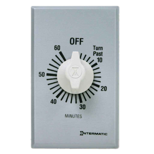 Intermatic FF60MC Spring Wound Countdown Timer, Commercial, 125-277 VAC, 50/60 Hz, SPST, 60 Minute Max, Without Hold, Silver Intermatic FF60MC Spring Wound Countdown Timer, Commercial, 125-277 VAC, 50/60 Hz, SPST, 60 Minute Max, Without Hold, Silver