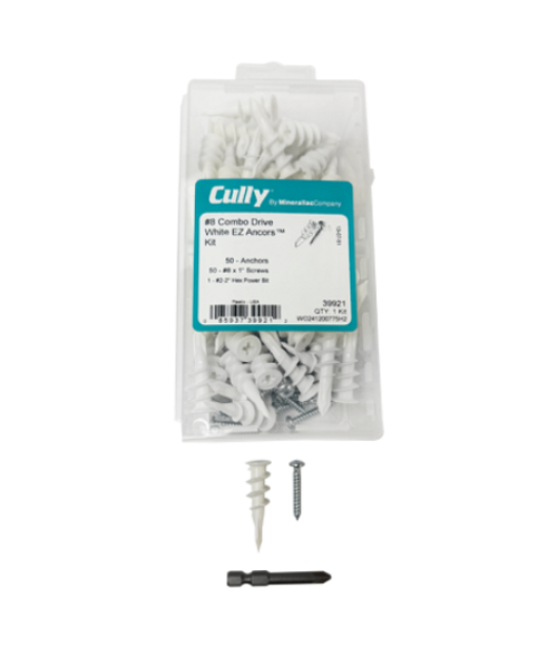 Minerallac EZ Anchor Hollow Wall Anchor Kit #8 x 1-5/8" 50 lb Capacity with Phillips/Slotted Screws and Hex Power Bit